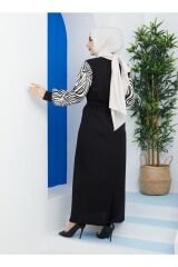 Zebra Desenli Uzun Boy Tesettür Elbise Siyah - 42