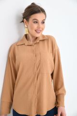 Kadın Sırt Düğmeli Oversize Gömlek Bej - S