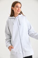 Kadın Fermuarlı Kapüşonlu Sweatshirt Gri - 38