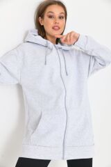 Kadın Fermuarlı Kapüşonlu Sweatshirt Gri - 38
