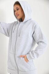Kadın Fermuarlı Kapüşonlu Sweatshirt Gri - 36