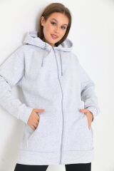 Kadın Fermuarlı Kapüşonlu Sweatshirt Gri - 36