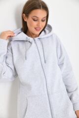 Kadın Fermuarlı Kapüşonlu Sweatshirt Gri - L