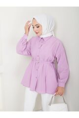 Kadın Gömlek Yaka Kalp Detaylı Tesettür Tunik Mor - S/M