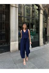 Kadın Premium Kumaş Yelekli Şalvar Kesim Pantolonlu Takım Lacivert - S