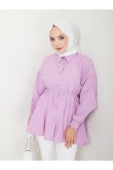 Kadın Gömlek Yaka Kalp Detaylı Tesettür Tunik Mor - L/XL