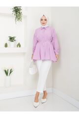 Kadın Gömlek Yaka Kalp Detaylı Tesettür Tunik Mor - L/XL