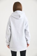 Kadın Fermuarlı Kapüşonlu Sweatshirt Gri - M
