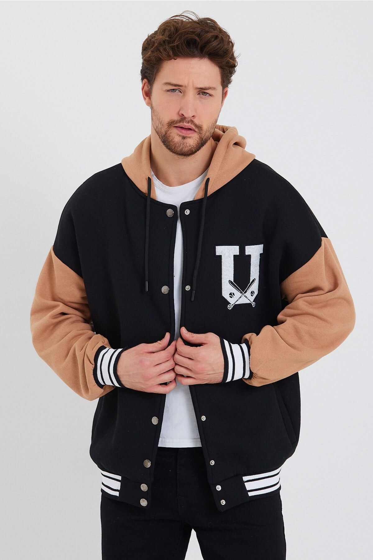 Unisex Kapüşonlu Usa Nakışlı Kolej Ceket
