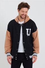 Unisex Kapüşonlu Usa Nakışlı Kolej Ceket