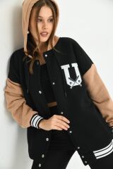 Unisex Kapüşonlu Usa Nakışlı Kolej Ceket