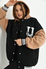 Unisex Kapüşonlu Usa Nakışlı Kolej Ceket