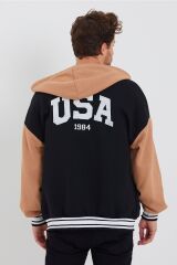 Unisex Kapüşonlu Usa Nakışlı Kolej Ceket