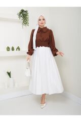 Kadın Ayrobin Bebe Yaka Tesettür Bluz Kahverengi - XL