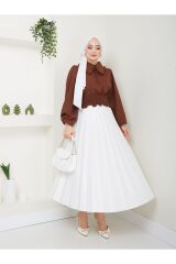 Kadın Ayrobin Bebe Yaka Tesettür Bluz Kahverengi - XL