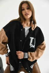 Unisex Kapüşonlu Sırt Nakışlı Kolej Ceket