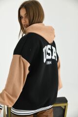 Unisex Kapüşonlu Sırt Nakışlı Kolej Ceket