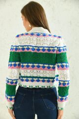 Kadın Renkli Crop Triko Hırka