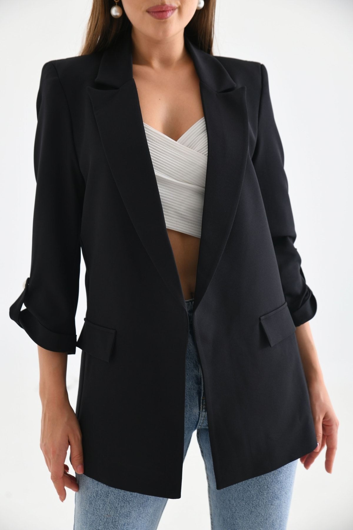 Kadın Kapamasız Astarlı Blazer Ceket