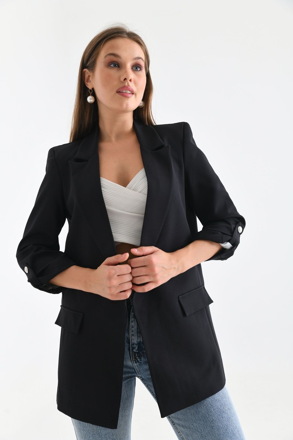 Kadın Kapamasız Astarlı Blazer Ceket