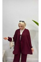 Ayrobin Bağcıklı pantolonlu Tesettür Alt Üst Takım Bordo - S