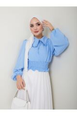 Kadın Ayrobin Bebe Yaka Tesettür Bluz Mavi - 2XL
