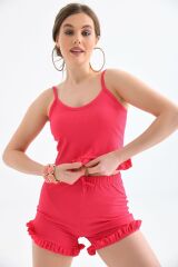 Kadın Fuşya Askılı Fırfırlı Pijama Takımı Fuşya - L