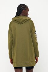 Kadın Kapüşonlu Cep Detay Sweatshirt Haki - S