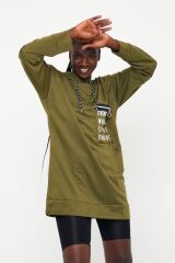 Kadın Kapüşonlu Cep Detay Sweatshirt Haki - XL