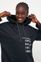 Kadın Kapüşonlu Cep Detay Sweatshirt Siyah - L