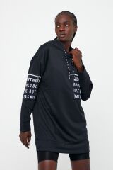 Kadın Kapüşonlu Cep Detay Sweatshirt Siyah - L
