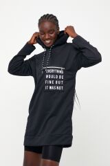 Kadın Kapüşonlu Cep Detay Sweatshirt Siyah - L