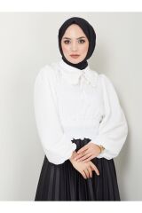 Kadın Ayrobin Bebe Yaka Tesettür Bluz Beyaz - 2XL