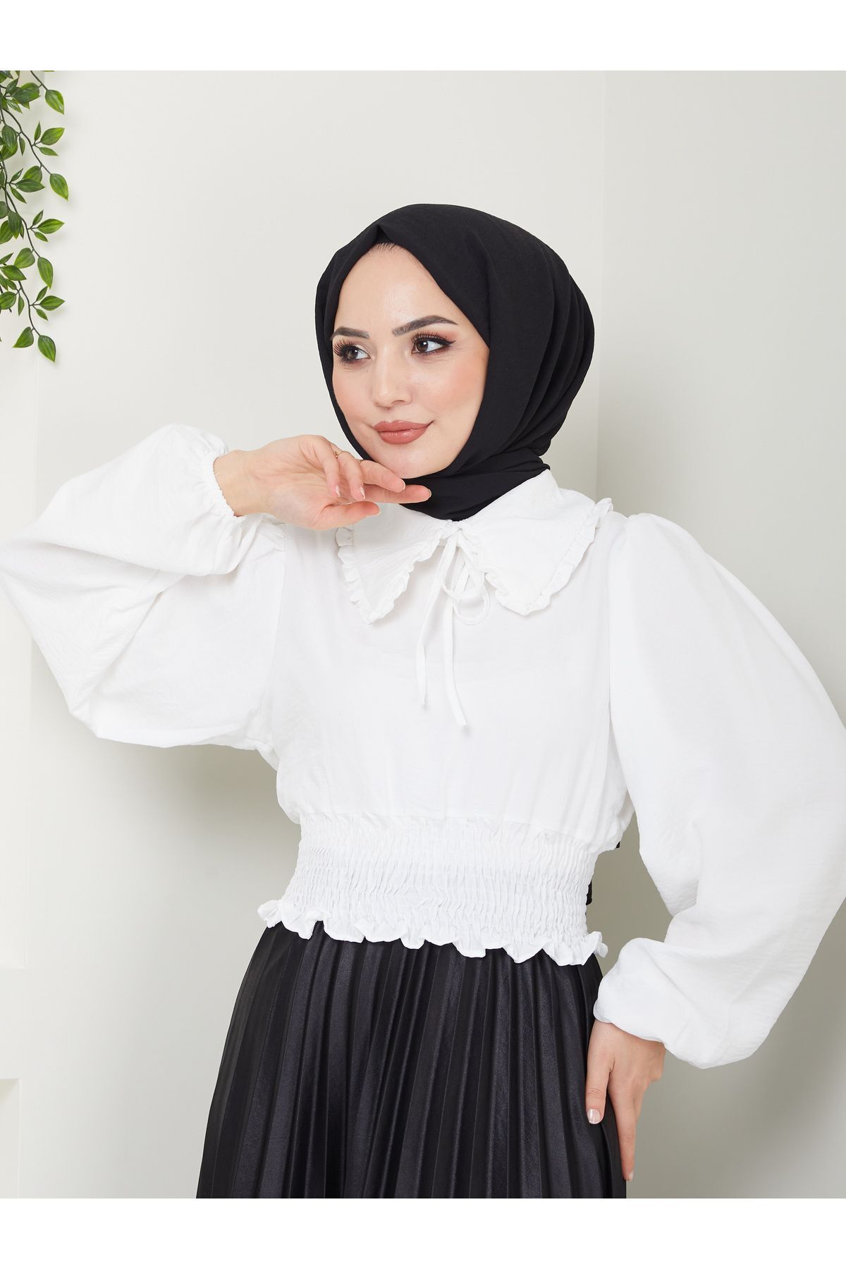 Kadın Ayrobin Bebe Yaka Tesettür Bluz Beyaz - L