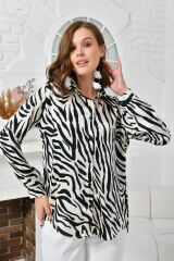 Kadın Saten Gömlek Zebra - 42
