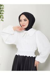 Kadın Ayrobin Bebe Yaka Tesettür Bluz Beyaz - M