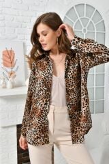 Kadın Saten Gömlek Leopar - 42