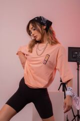 Ninja Cat Kabartmalı Oversize Tshirt Pembe - M