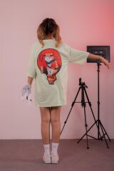 Ninja Cat Kabartmalı Oversize Tshirt Su yeşili - L