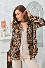Kadın Saten Gömlek Leopar - 40
