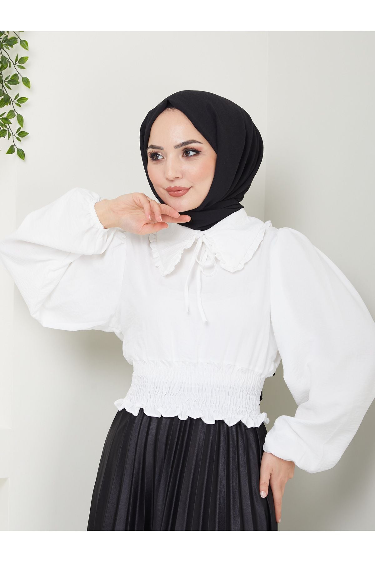 Kadın Ayrobin Bebe Yaka Tesettür Bluz Beyaz - XL