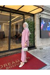 Kadın Kol Tünelli Keten İkili Takım PUDRA - M