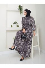 Kadın Leopar Desenli Şifon Elbise