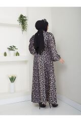 Kadın Leopar Desenli Şifon Elbise Kahverengi - S
