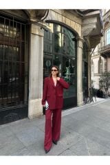 Kadın Düğme Detaylı Astarlı Pensli Blazer Takım