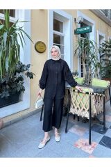 Kadın Kol Tünelli Keten İkili Takım Siyah - S