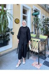 Kadın Kol Tünelli Keten İkili Takım Siyah - M