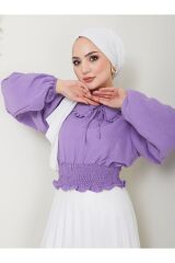 Kadın Ayrobin Bebe Yaka Tesettür Bluz Mor - M
