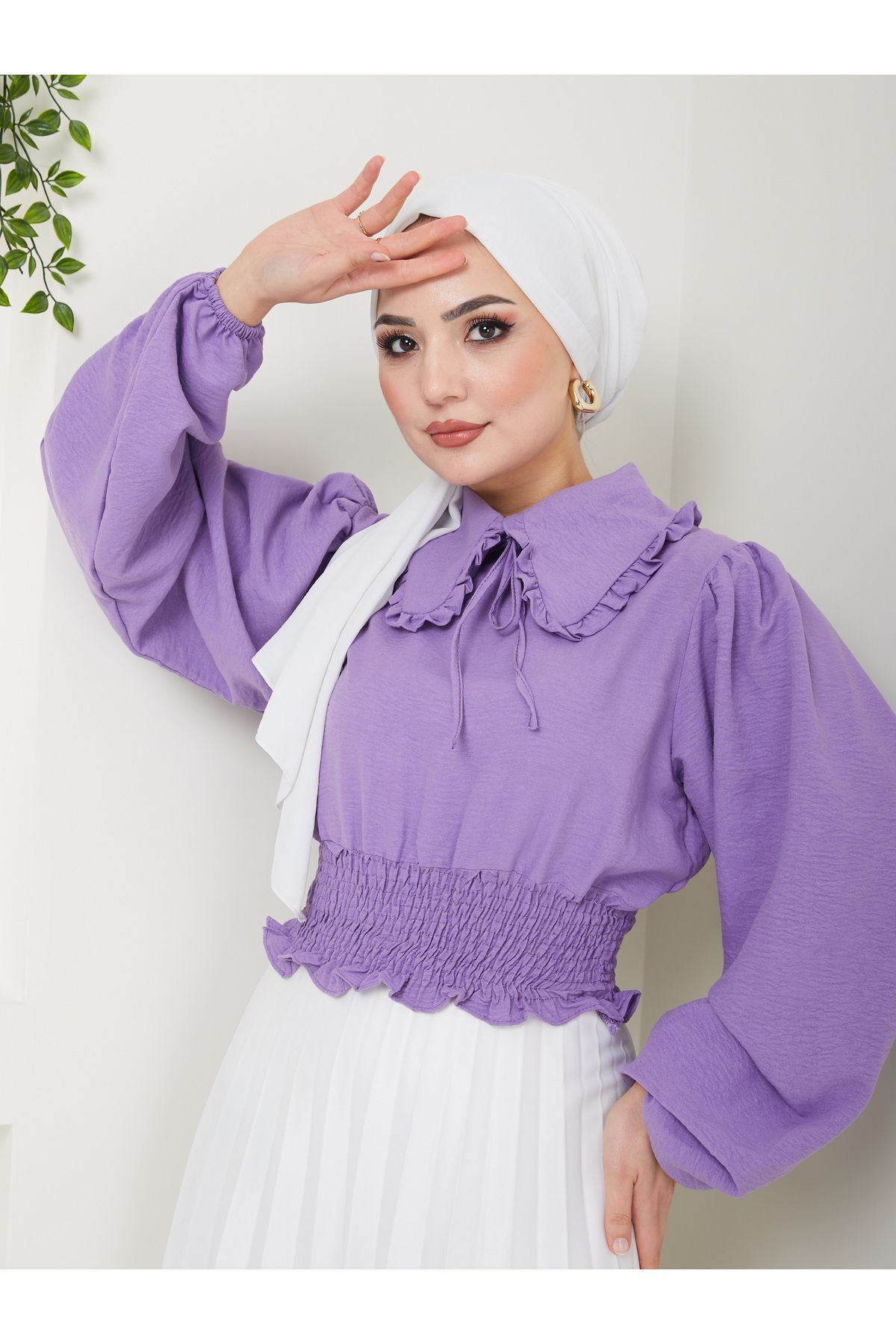 Kadın Ayrobin Bebe Yaka Tesettür Bluz Mor - 2XL