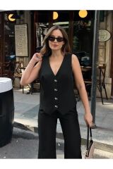 Kadın Pantolon Yelek İkili Takım Siyah - S